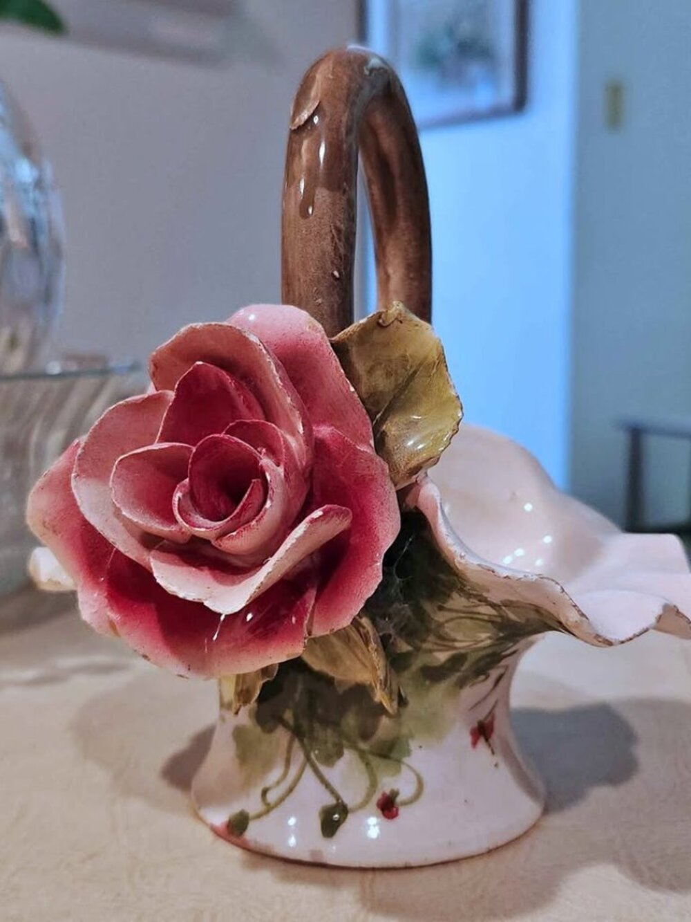 Gorgeous porcelain flower on basket